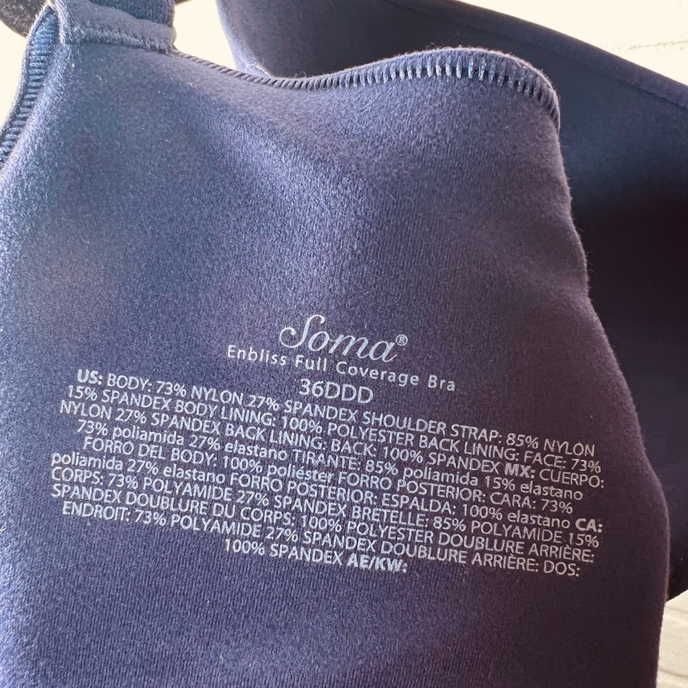 NWT Soma Enbliss Full Coverage Soft Underwire Lined Bra 36 DDD Navy Blue #0534 - Picture 8 of 12
